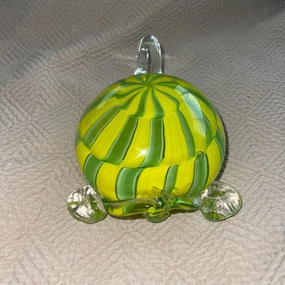 Heavy Blown Glass Turtle Green Hollow Decorative Collectible - Picture 3 of 6